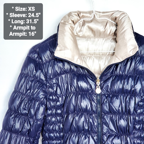Reversible Laundry by Shelli Segal Navy Blue/White Silver Puffer Jacket - Picture 3 of 12